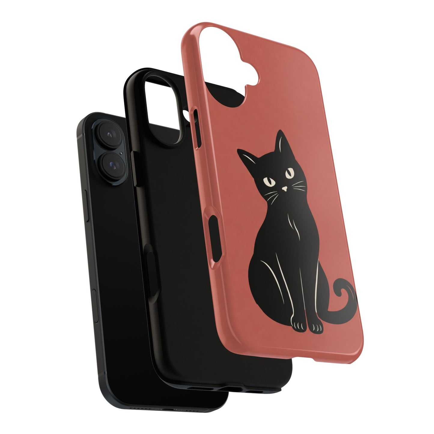 Minimalist Coral Red & Black Cat Phone Case