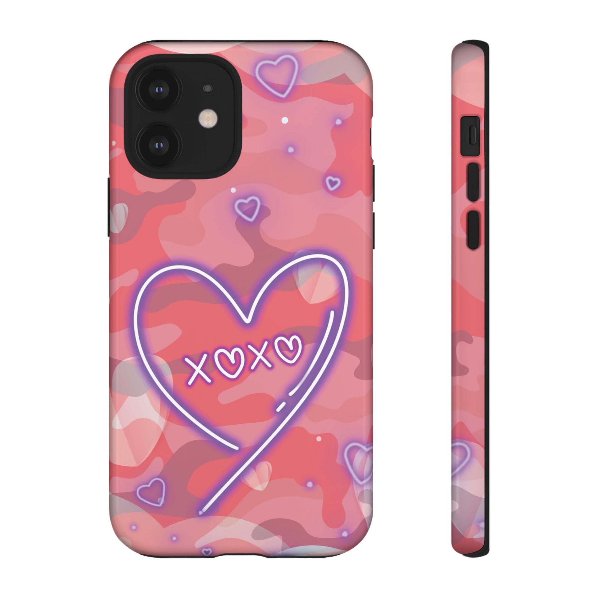 Love Heart Neon Camo Phone Case - Pink Phone Case - iPhone 12 / Glossy
