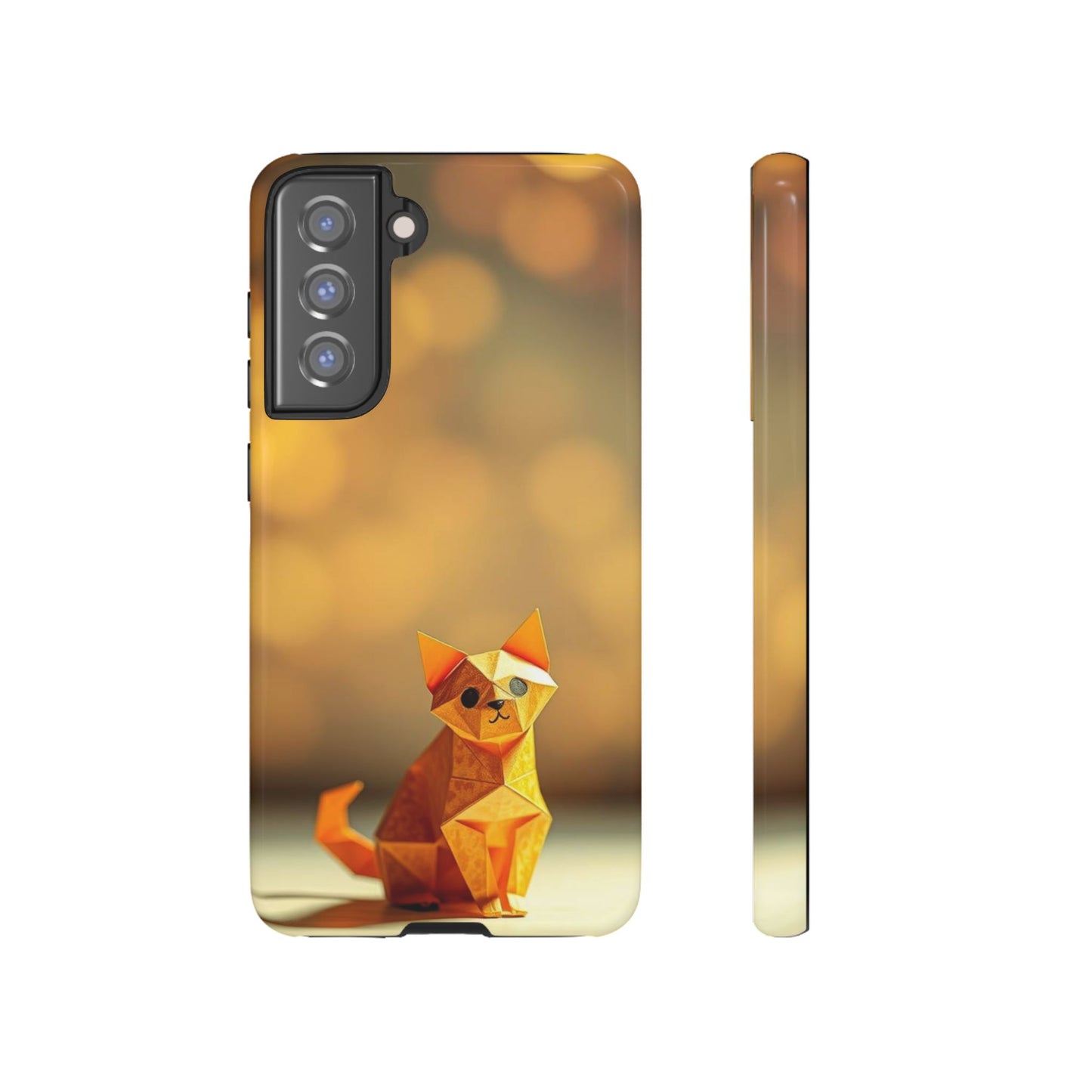 Samsung Galaxy S21 FE / Glossy Phone Case - Origami Cat Design Phone Case