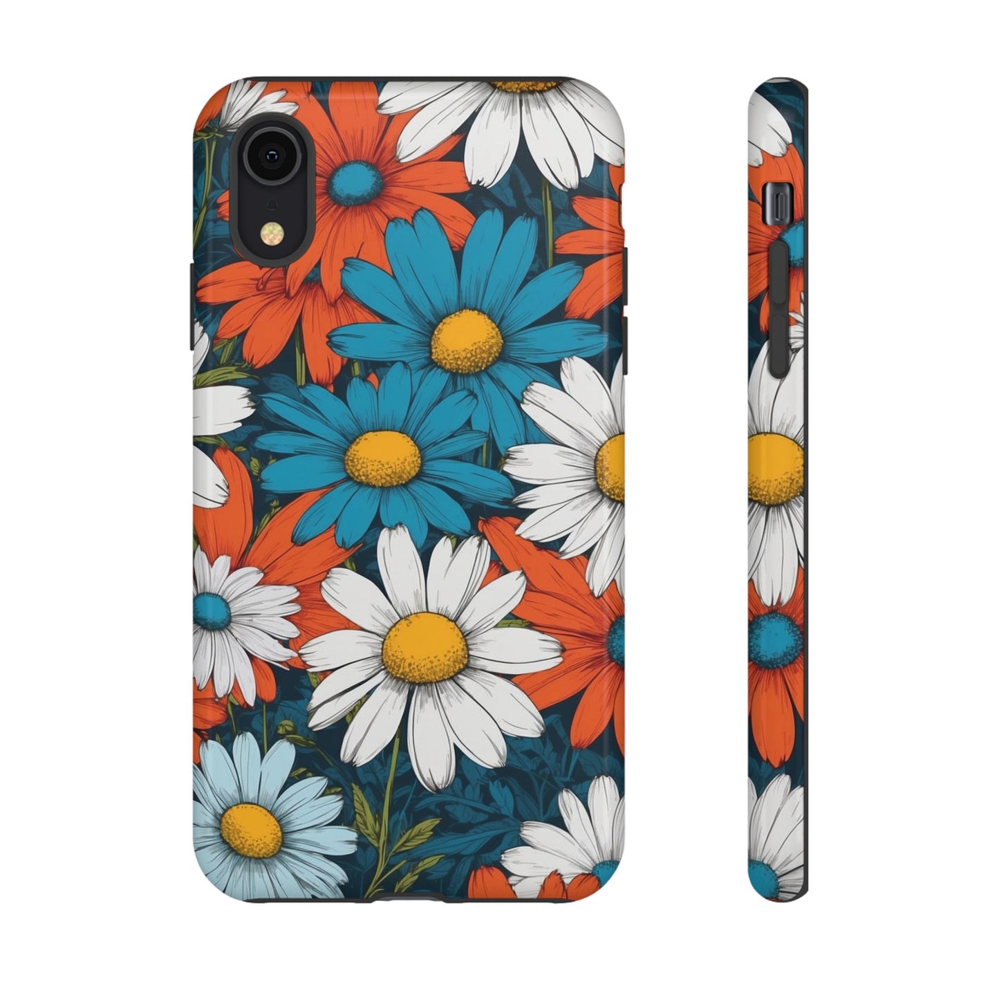 iPhone XR / Glossy Phone Case - Pop Art Daisies Illustration ’Red & Blue’ Phone Case