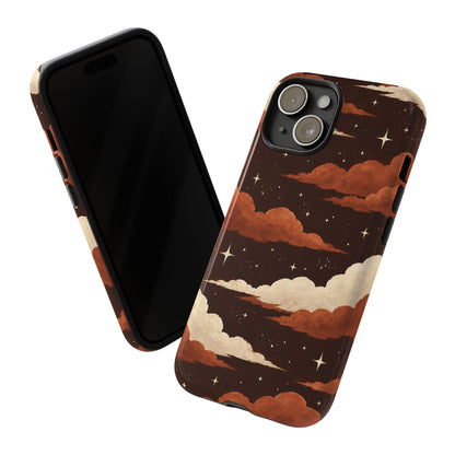 Illustrated Burnt Orange Clouds & Stars Phone Case