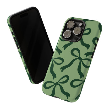 Bold Sage Green and Forest Green Bow Pattern Phone Case - Green Phone Case