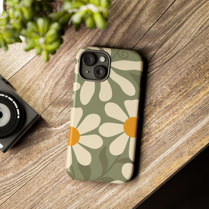 Retro Green Daisy Pattern #2 Phone Case - Green Phone Case