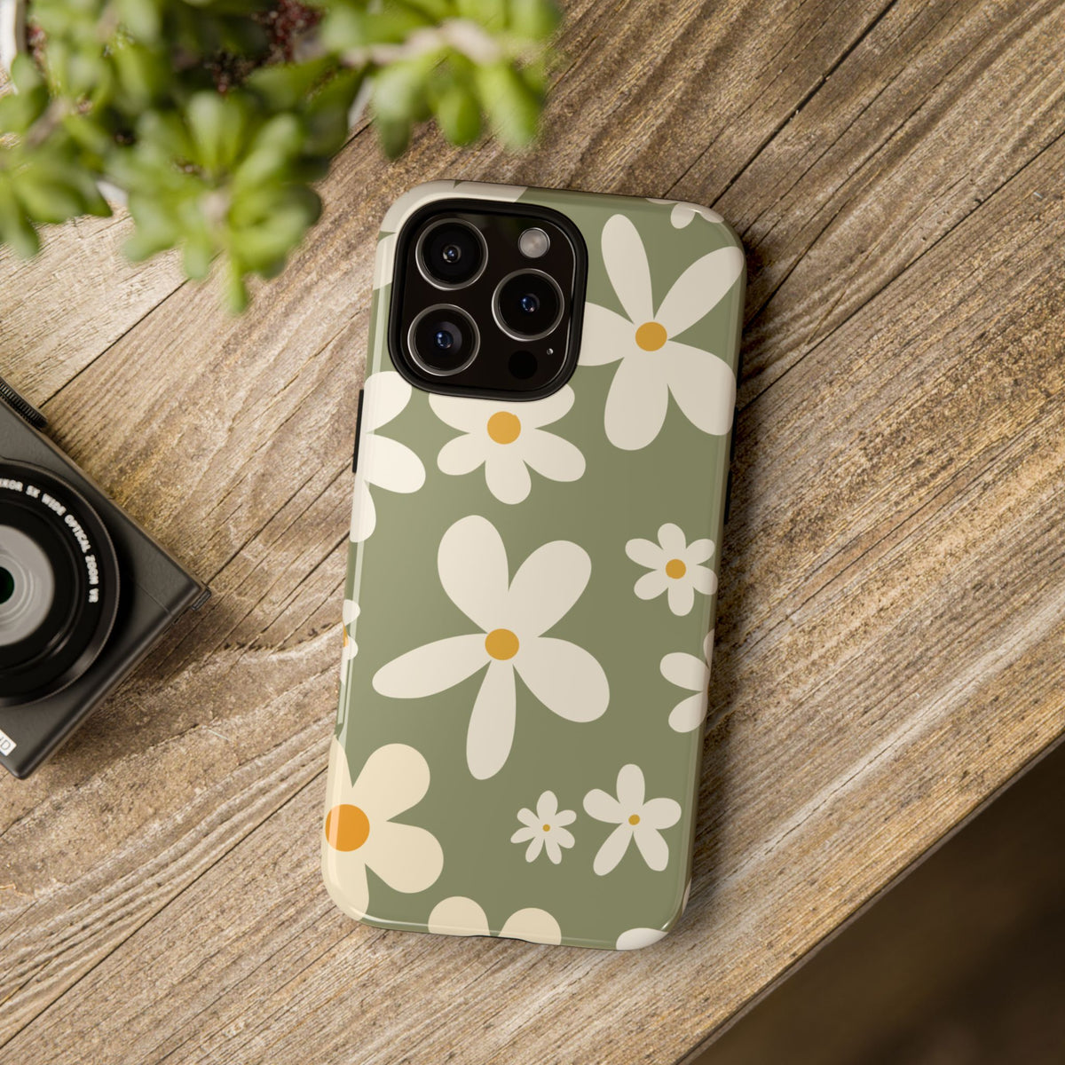 Chic Green Daisy Pattern Phone Case - Green Phone Case