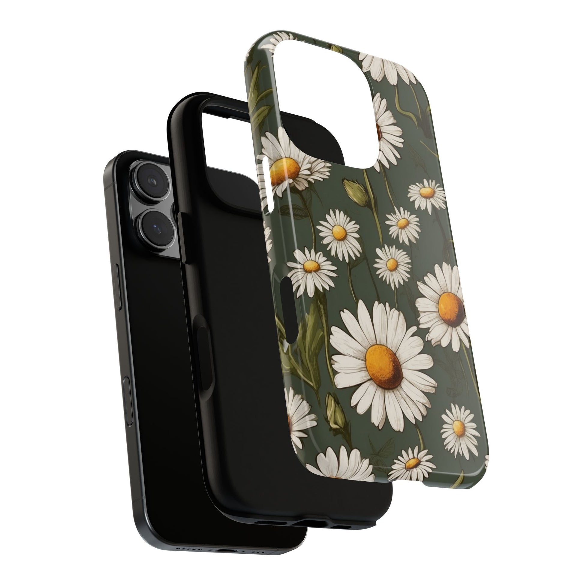 Phone Case - Boho Chic Daisies Floral Pattern ’White & Green’ Phone Case