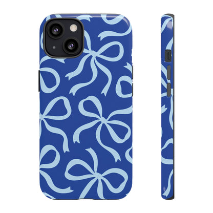 Bold Cobalt Blue and Powder Blue Bow Pattern Phone Case