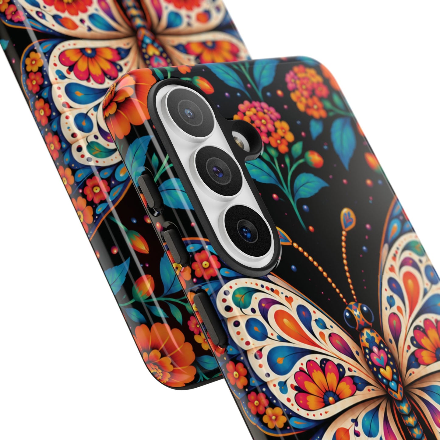 Vibrant Orange and Turquoise Calavera Butterfly Phone Case - Multicolor Phone Case