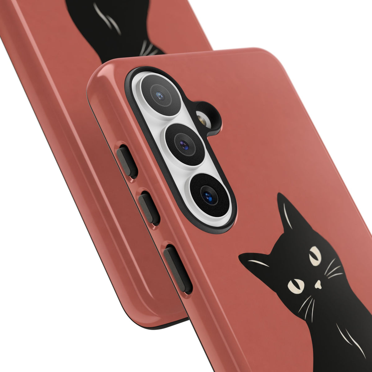 Minimalist Coral Red & Black Cat Phone Case