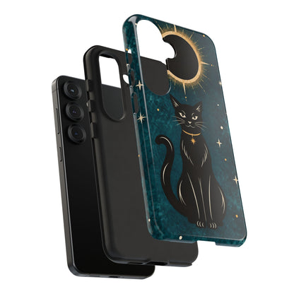 Whimsical Teal Celestial Black Cat Phone Case