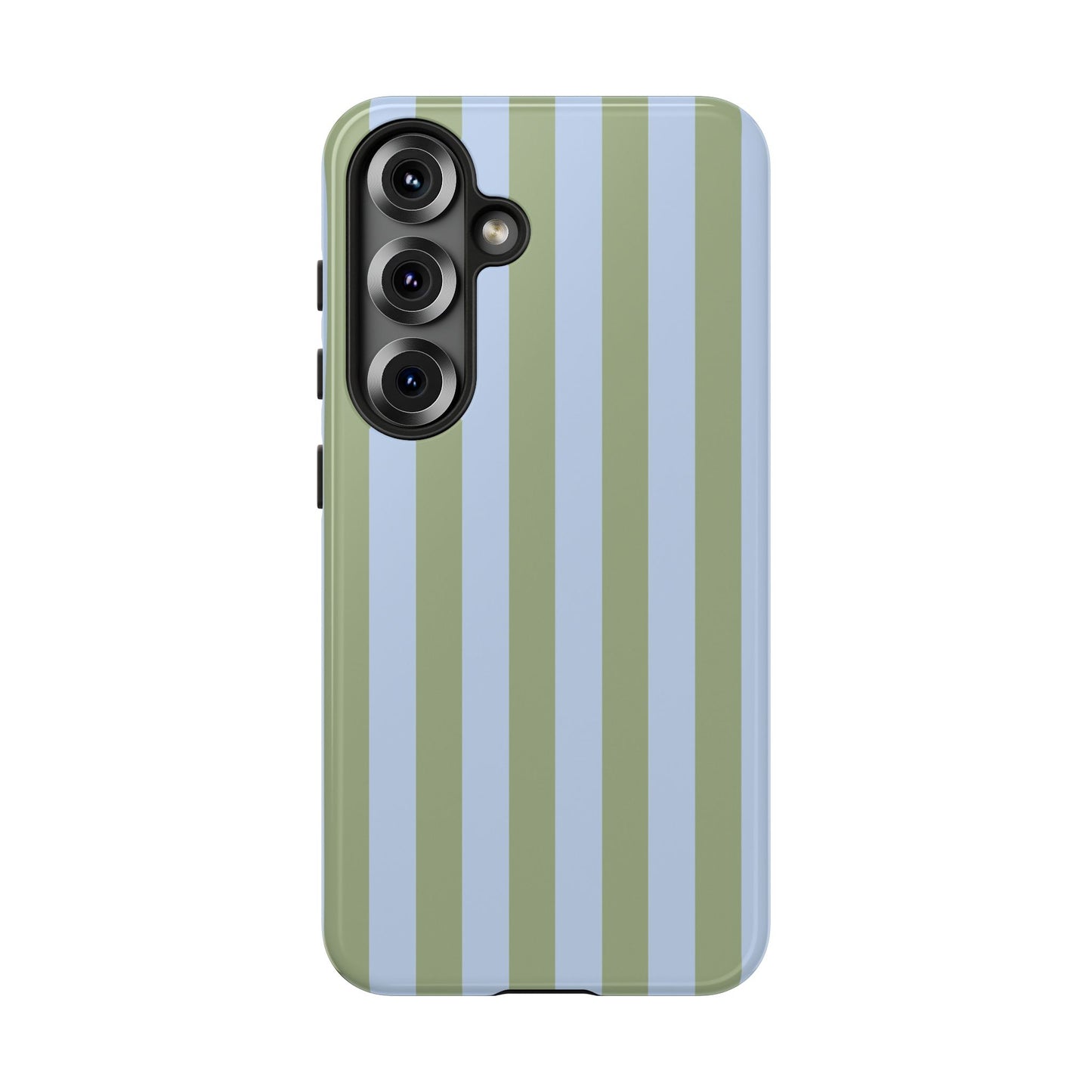 Samsung Galaxy S25 / Glossy Phone Case - Trendy Ice Blue & Green Stripe Pattern Phone Case