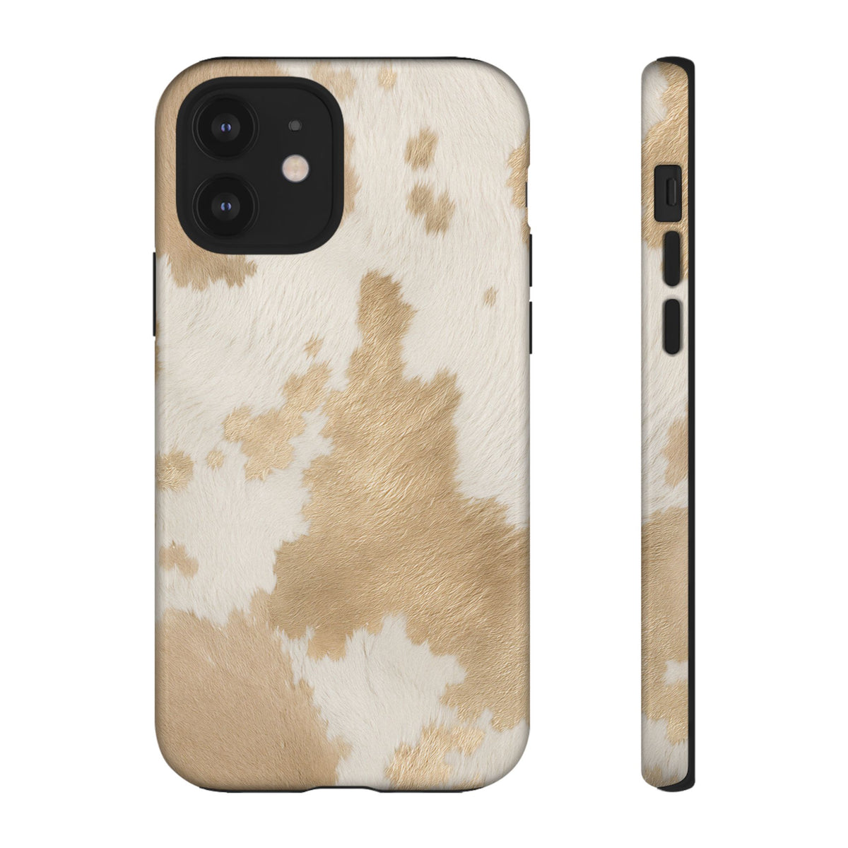 Elegant Champagne Cow Print Phone Case - Beige Phone Case - iPhone 12 / Glossy