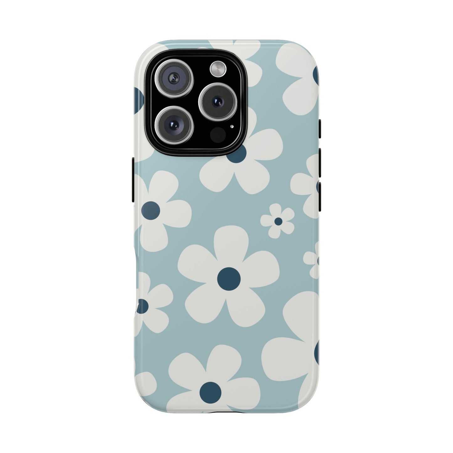 iPhone 16 Pro / Glossy Phone Case - Cute Light Blue Daisy Pattern Phone Case