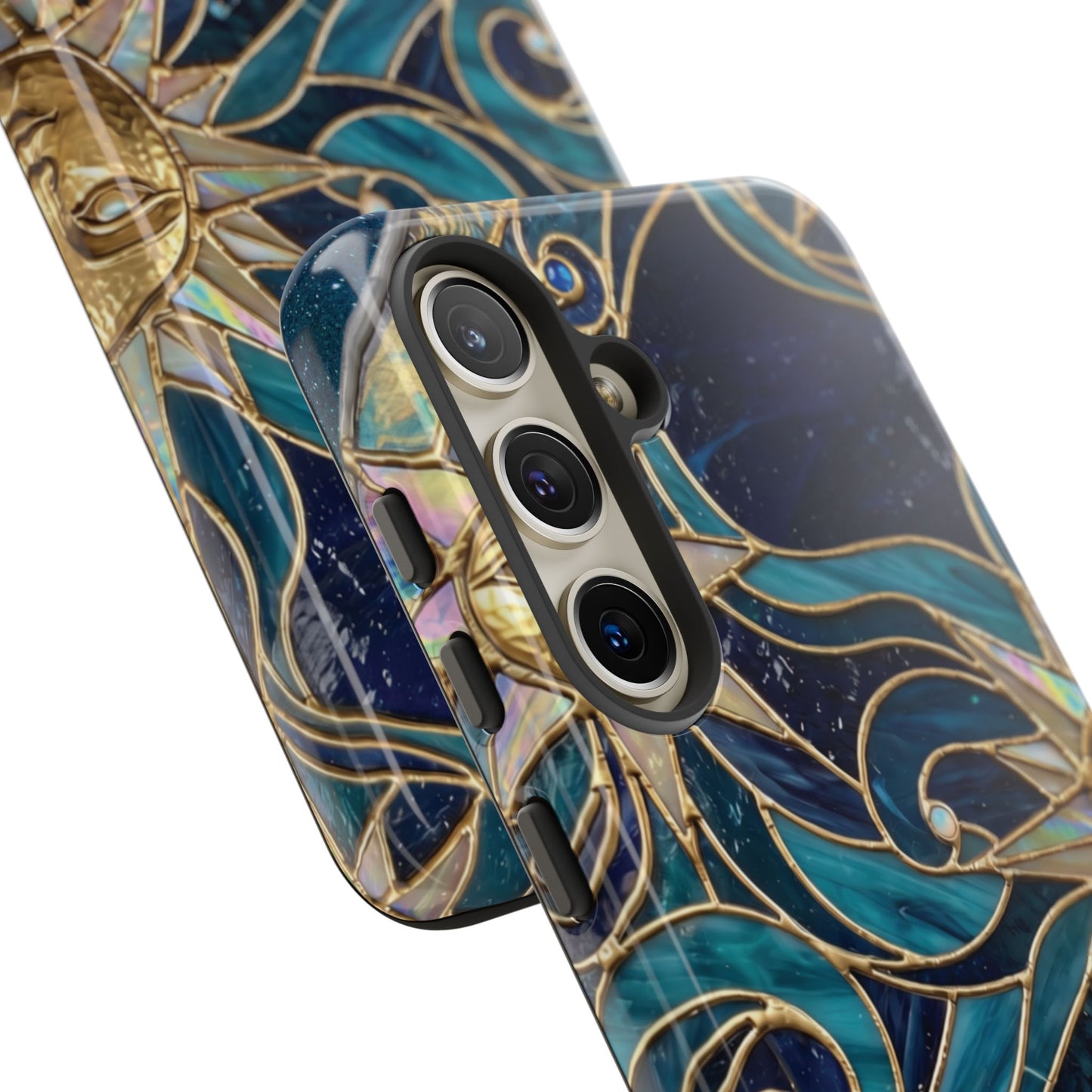 Elegant Teal & Gold Celestial Suns Phone Case
