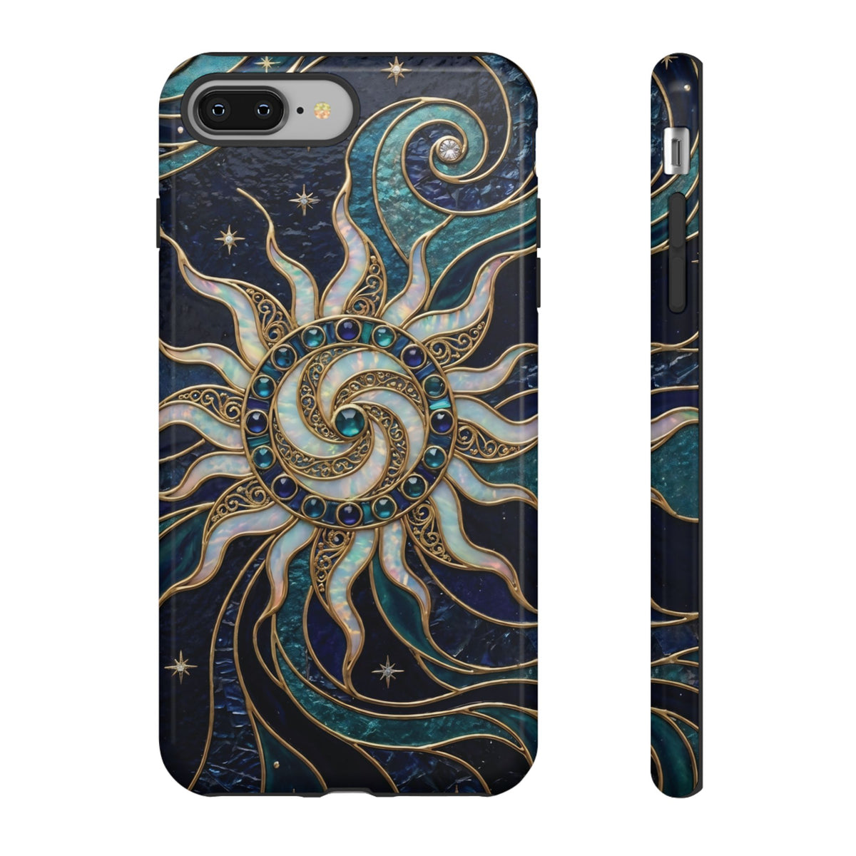 Elegant Teal & Gold Cosmic Sunburst Phone Case