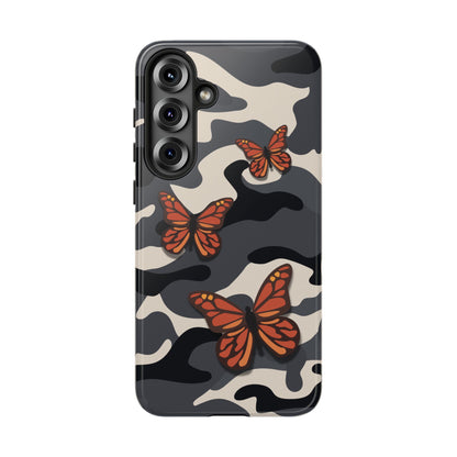 Samsung Galaxy S25 Plus / Glossy Phone Case - Black & Orange Butterfly Camo Phone Case