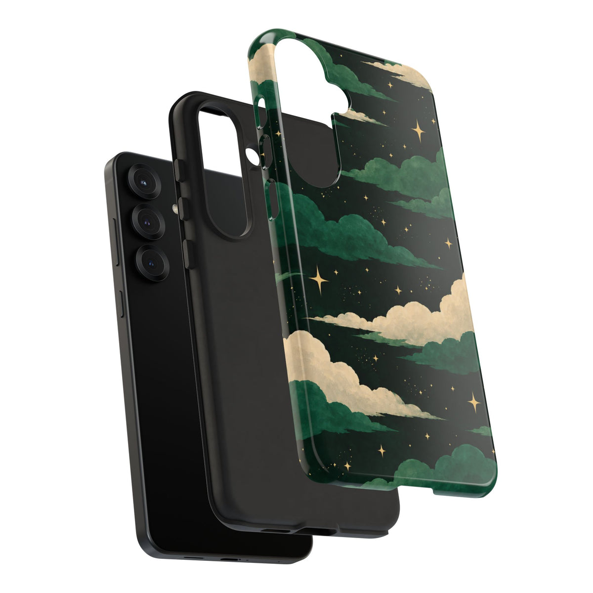 Illustrated Emerald Green Clouds & Stars Phone Case