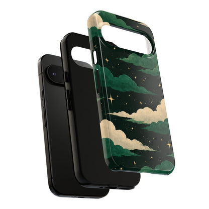 Illustrated Emerald Green Clouds & Stars Phone Case