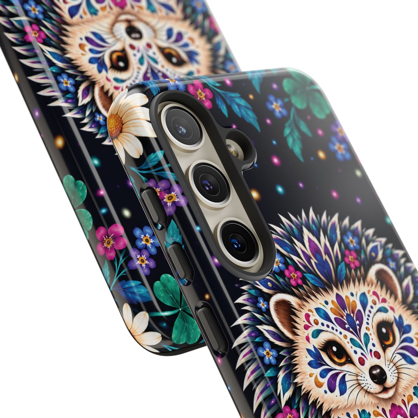 Vibrant Purple and Teal Calavera Hedgehog Phone Case - Multicolor Phone Case