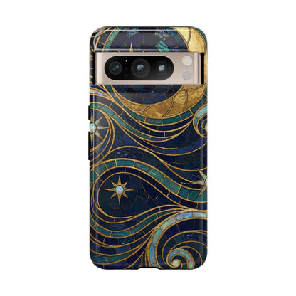 Elegant Navy & Gold Crescent Moon Mosaic Phone Case