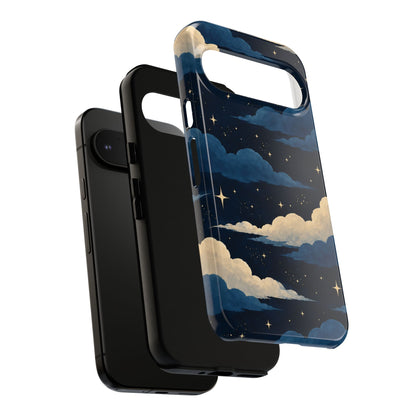 Illustrated Navy Blue Clouds & Stars Phone Case