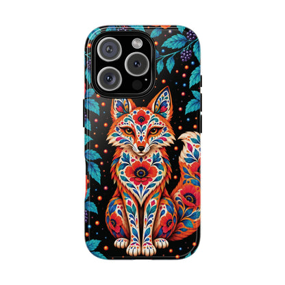 Vibrant Orange and Turquoise Calavera Fox Phone Case - Multicolor Phone Case - iPhone 16 Pro / Glossy