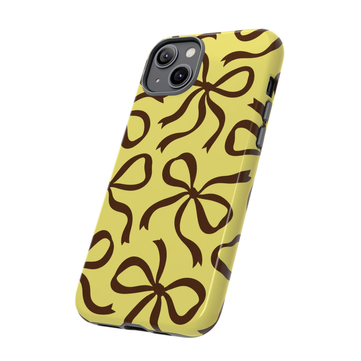 Bold Butter Yellow and Chocolate Brown Bow Pattern Phone Case