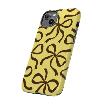Bold Butter Yellow and Chocolate Brown Bow Pattern Phone Case