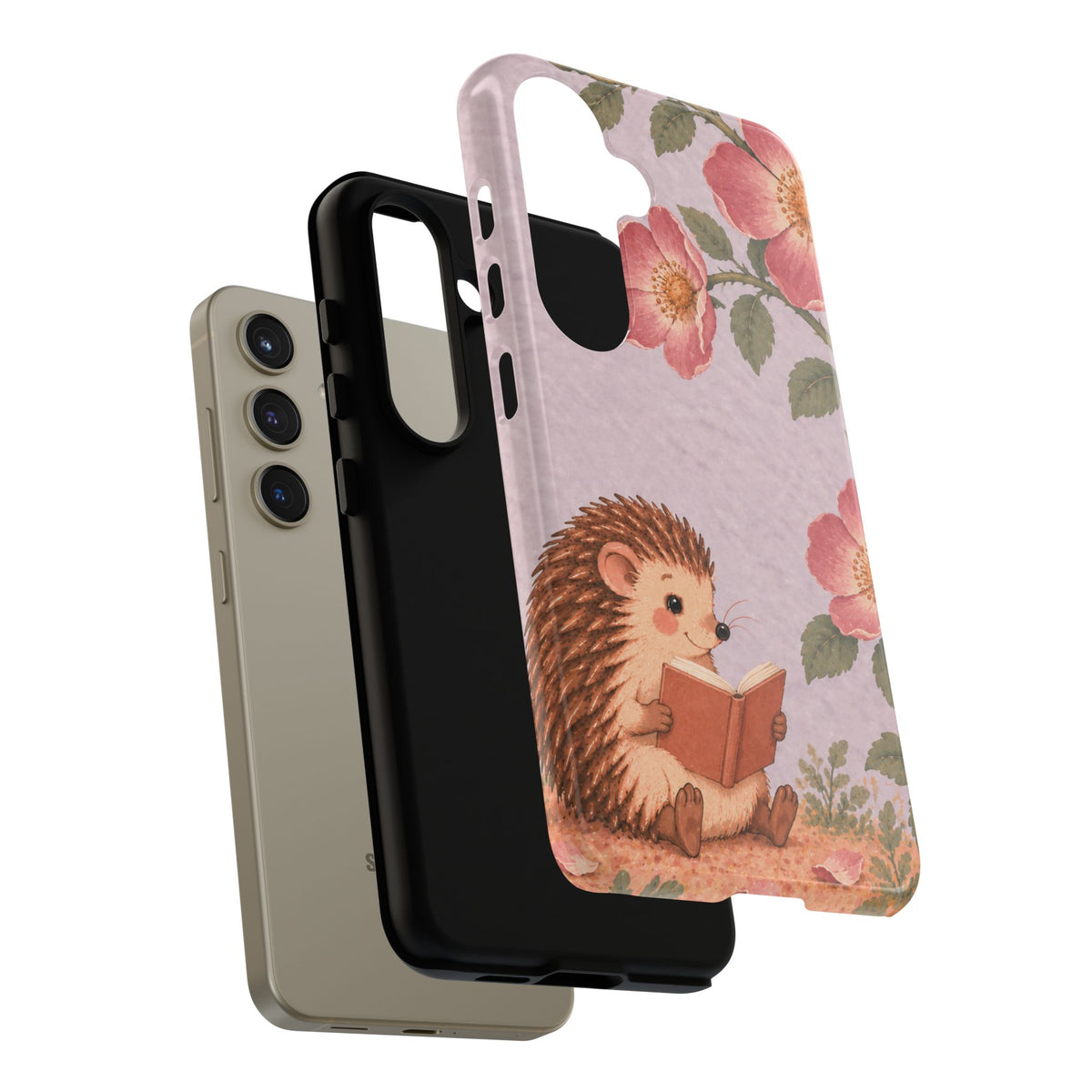 Whimsical Lilac Hedgehog and Wild Rose Phone Case - Purple Phone Case