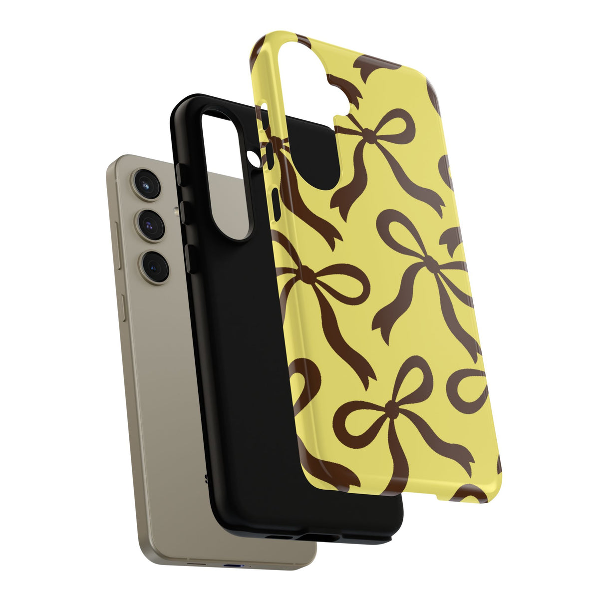 Bold Butter Yellow and Chocolate Brown Bow Pattern Phone Case - Yellow Phone Case