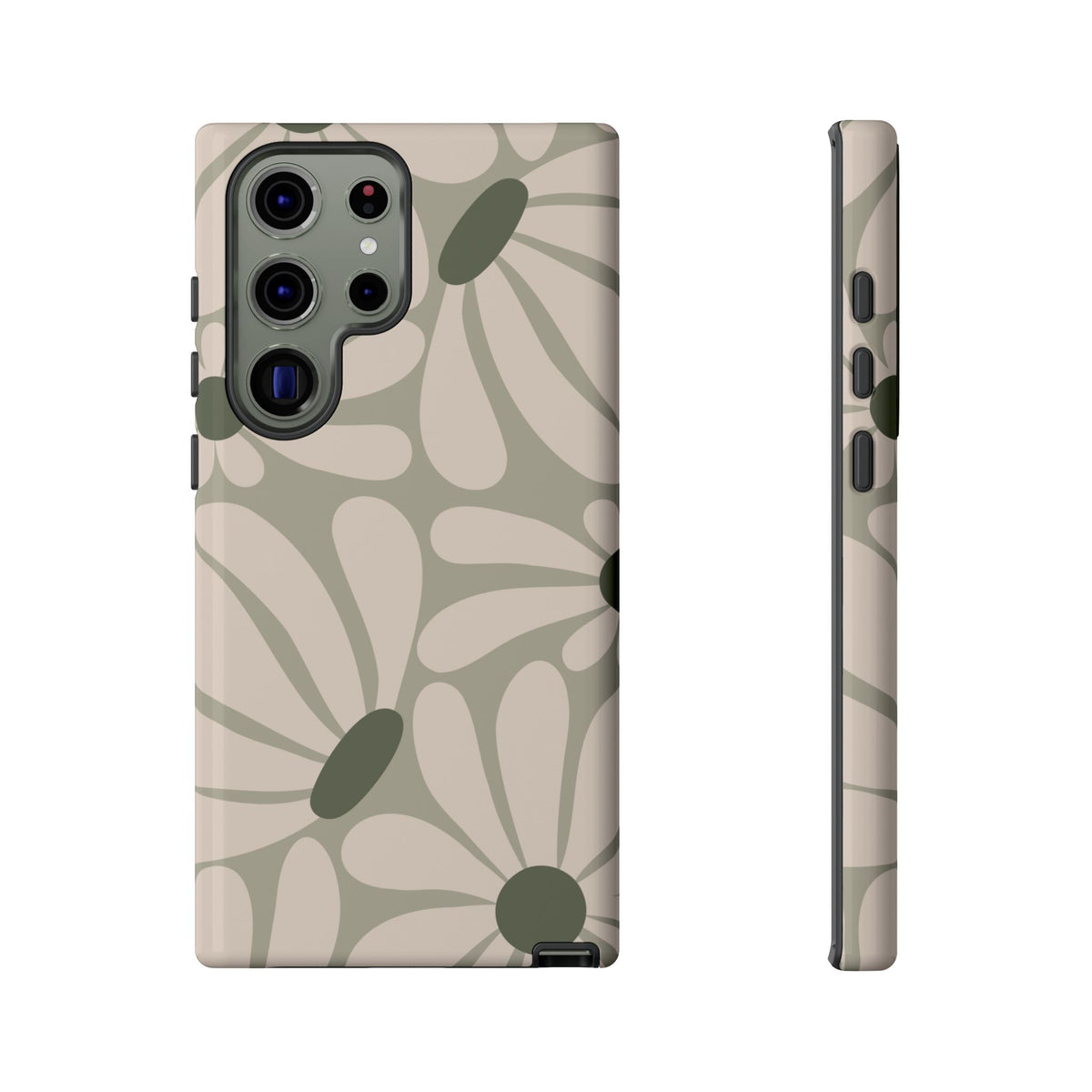 Retro Cream & Green Daisy Pattern Phone Case - White Phone Case - Samsung Galaxy S23 Ultra / Glossy