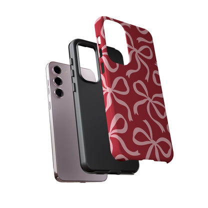 Bold Raspberry Red and Blush Pink Bow Pattern Phone Case