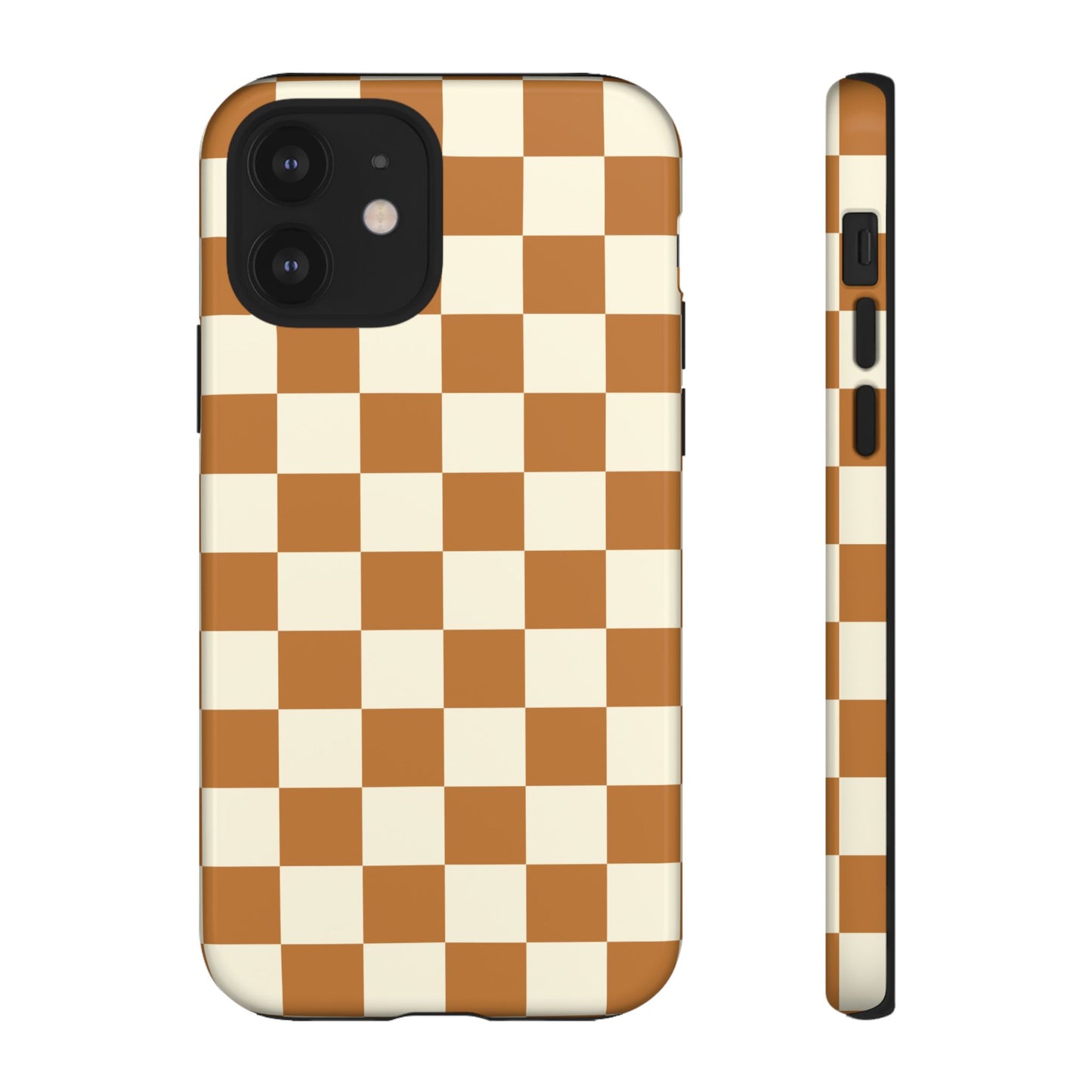 iPhone 12 / Glossy Phone Case - ’Orange & White Checkered Pattern’ Phone Case