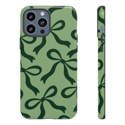 Bold Sage Green and Forest Green Bow Pattern Phone Case - Green Phone Case - iPhone 13 Pro Max / Glossy