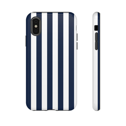 iPhone XS / Glossy Phone Case - Simple Dark Blue & White Stripe Pattern Phone Case