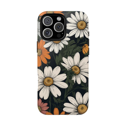 iPhone 16 Pro Max / Glossy Phone Case - Boho Chic Daisies Floral Pattern ’White Orange & Pink’ Phone Case