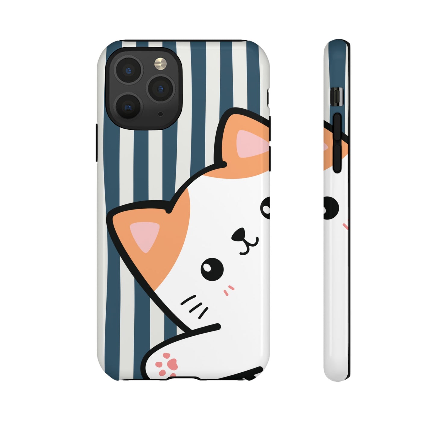 Playful Peakaboo Cat with Blue Stripe Pattern Phone Case - Blue Phone Case - iPhone 11 Pro / Glossy