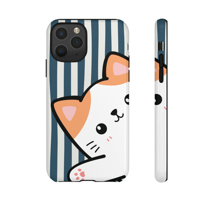 Playful Peakaboo Cat with Blue Stripe Pattern Phone Case - Blue Phone Case - iPhone 11 Pro / Glossy