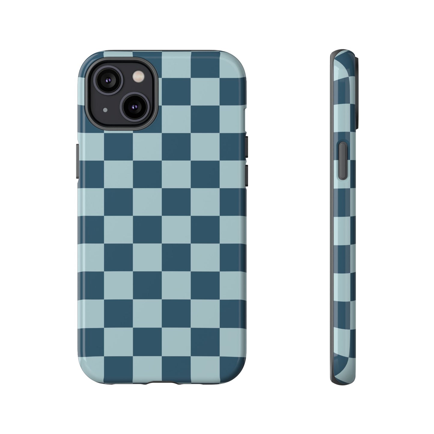 iPhone 14 Plus / Glossy Phone Case - ’Blue Checkered Pattern’ Phone Case