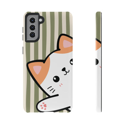 Playful Peakaboo Cat with Green Stripe Pattern Phone Case - Green Phone Case - Samsung Galaxy S21 Plus / Glossy