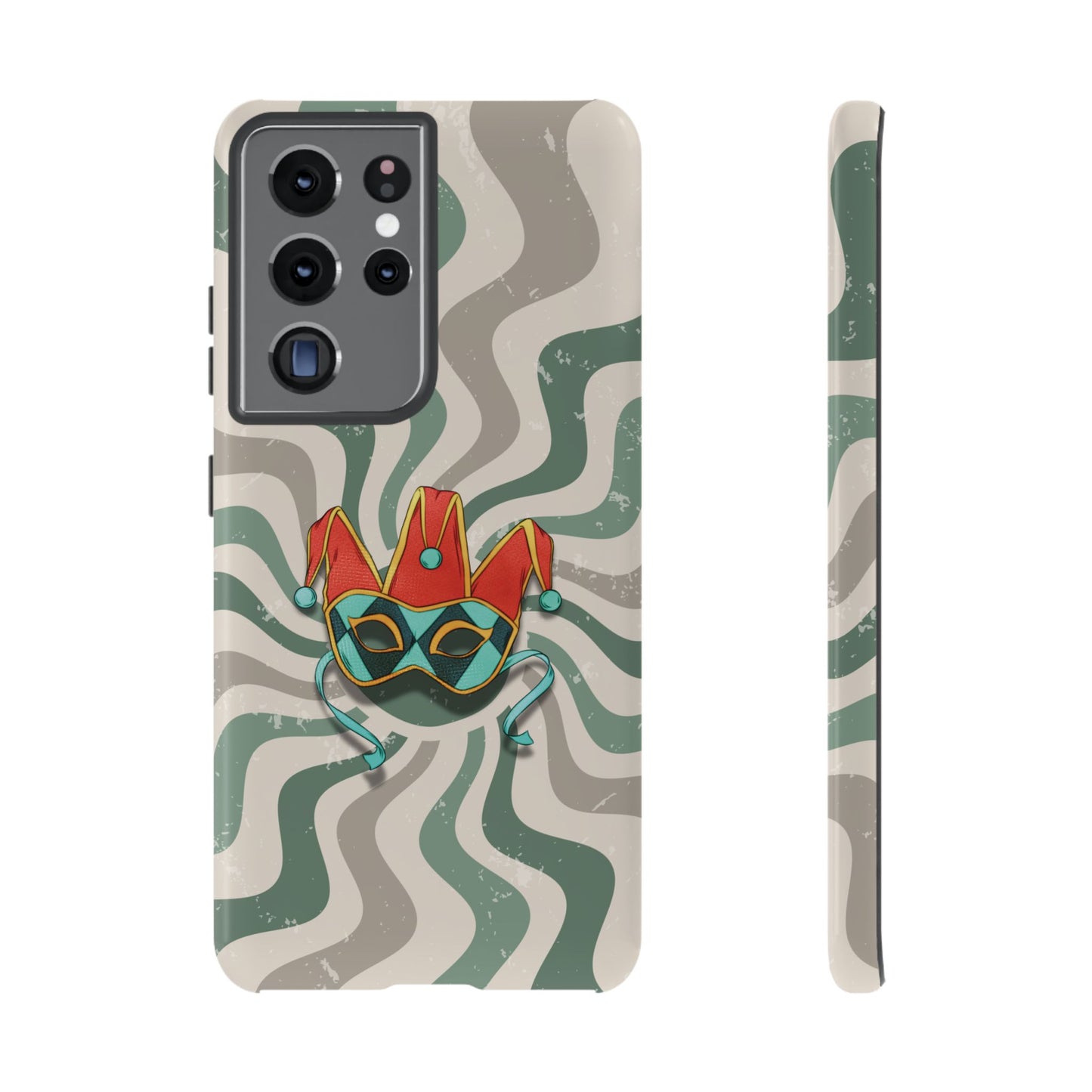 Samsung Galaxy S21 Ultra / Glossy Phone Case - Venetian Jester Mask – Green Retro Soft Revival Phone Case