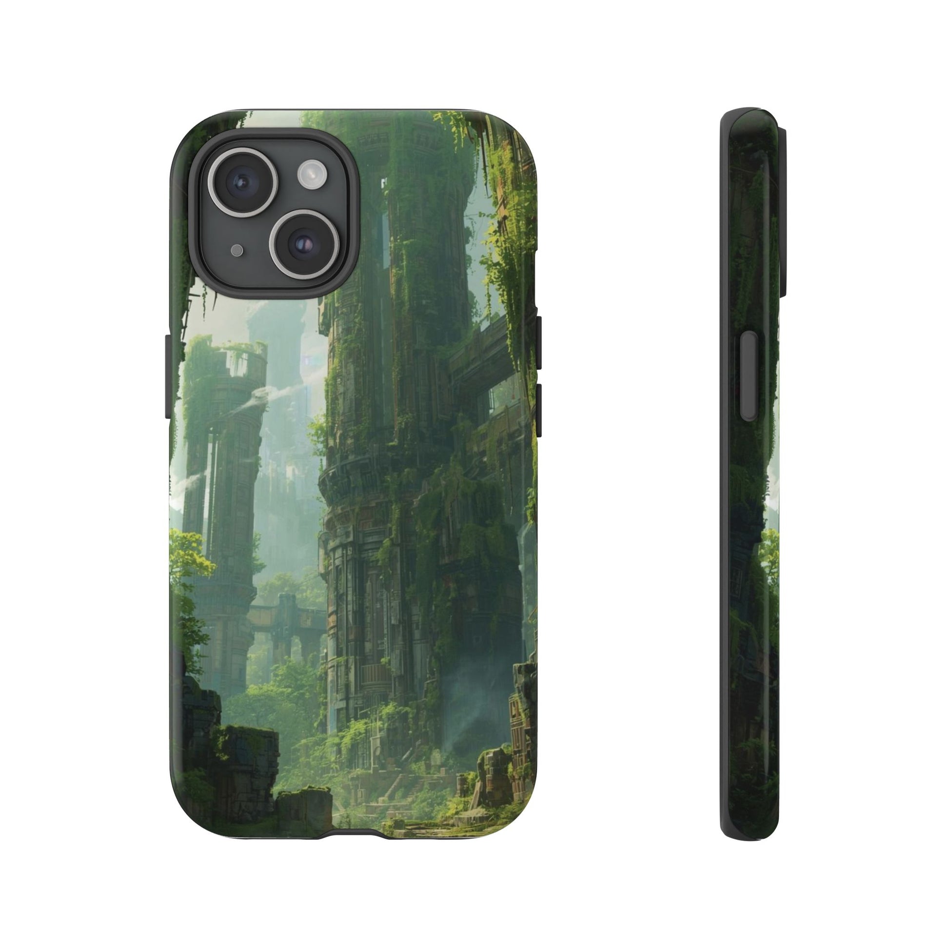 Overgrown Future Ruins Sci-fi Phone Case - Green Phone Case - iPhone 15 / Glossy