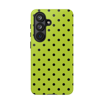 Trendy Neon Lime Green & Black Dot Pattern Phone Case