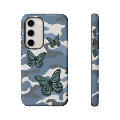 Samsung Galaxy S23 / Glossy Phone Case - Light Blue Butterfly Camo Phone Case