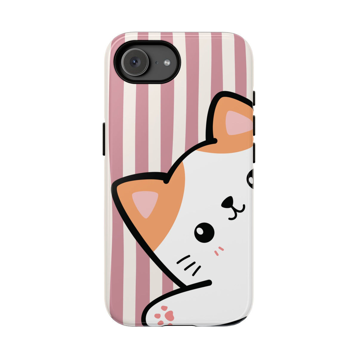 Playful Peakaboo Cat with Pink Stripe Pattern Phone Case - Pink Phone Case - iPhone 17e / Glossy