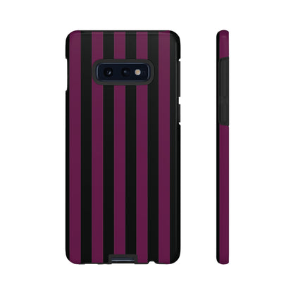 Samsung Galaxy S10E / Glossy Phone Case - Trendy Plum & Black Stripe Pattern Phone Case
