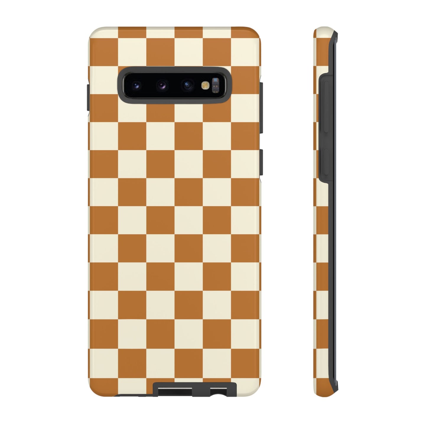 Samsung Galaxy S10 Plus / Glossy Phone Case - ’Orange & White Checkered Pattern’ Phone Case