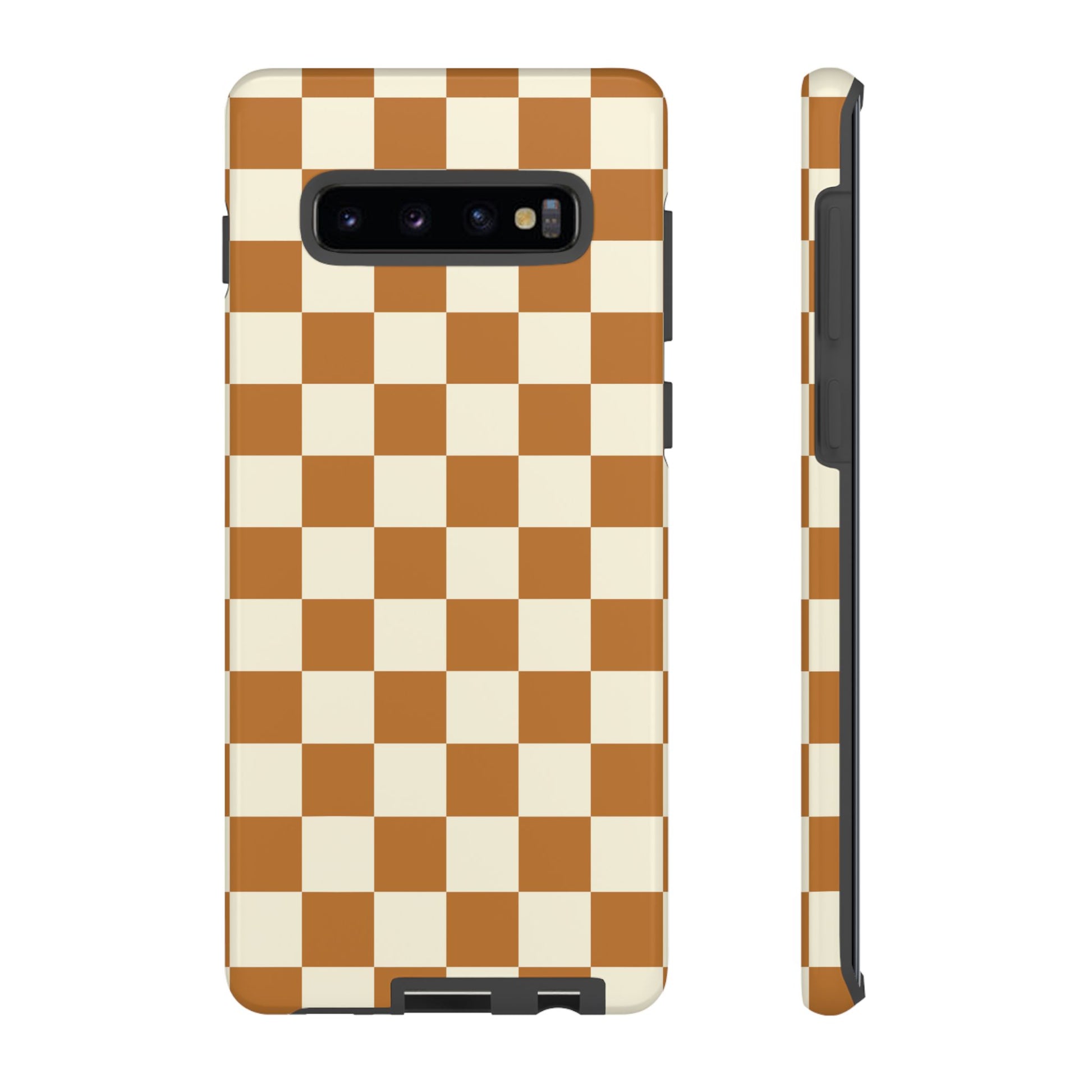 Samsung Galaxy S10 Plus / Glossy Phone Case - ’Orange & White Checkered Pattern’ Phone Case