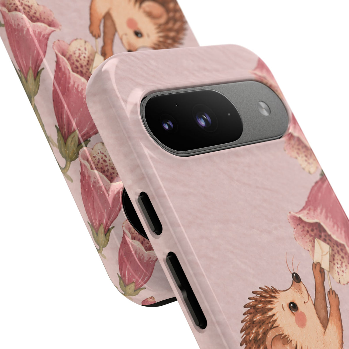 Whimsical Blush Pink Hedgehog and Foxglove Phone Case - Pink Phone Case