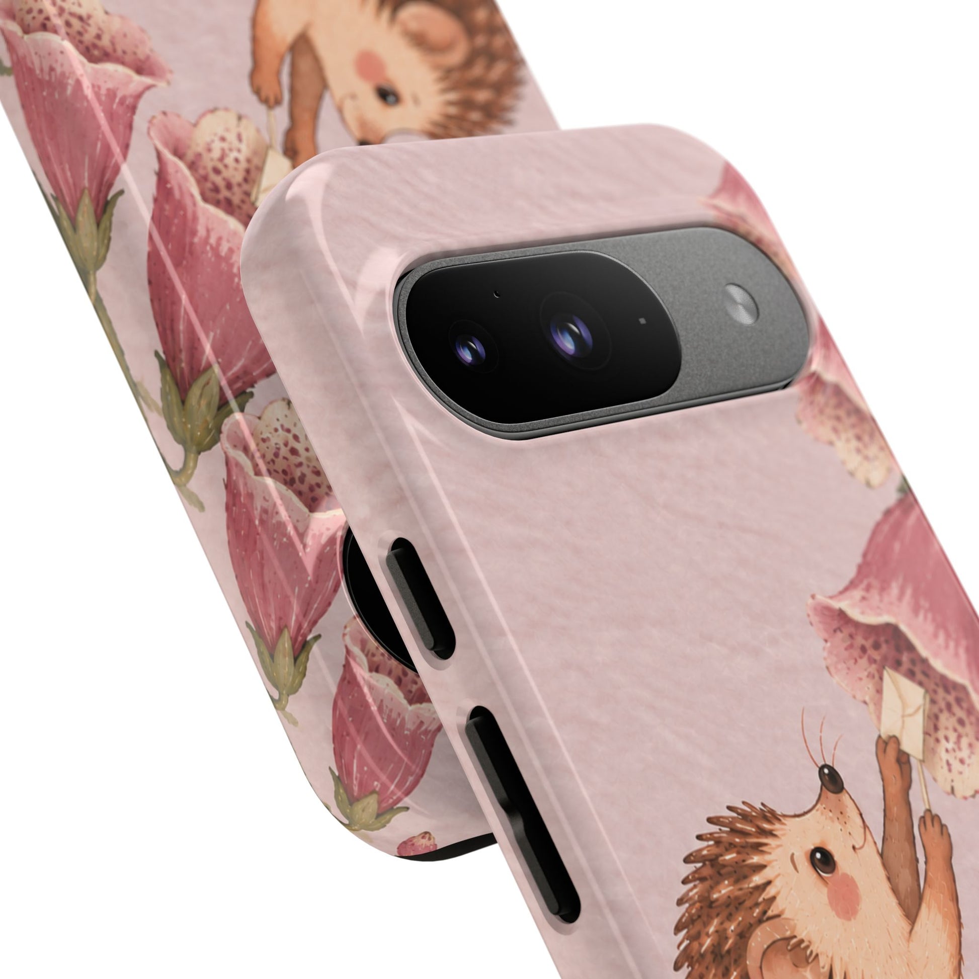 Whimsical Blush Pink Hedgehog and Foxglove Phone Case - Pink Phone Case