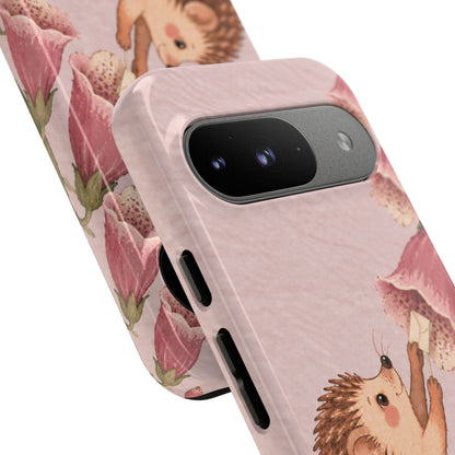 Whimsical Blush Pink Hedgehog and Foxglove Phone Case - Pink Phone Case